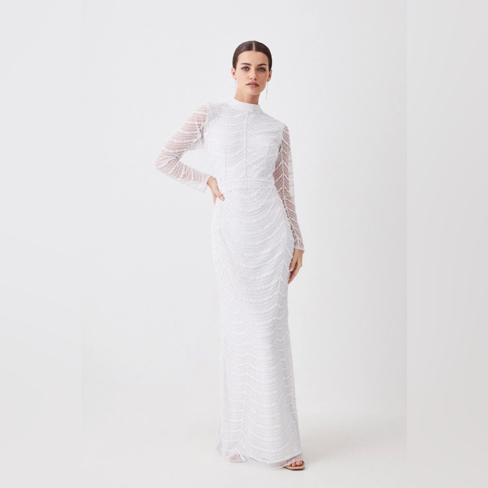 Draped Crystal Embellished Maxi Dress